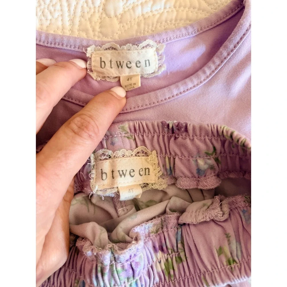 btween Toddler Girls Matching Short Set Lilac Purple Butterfly Floral Size 4T